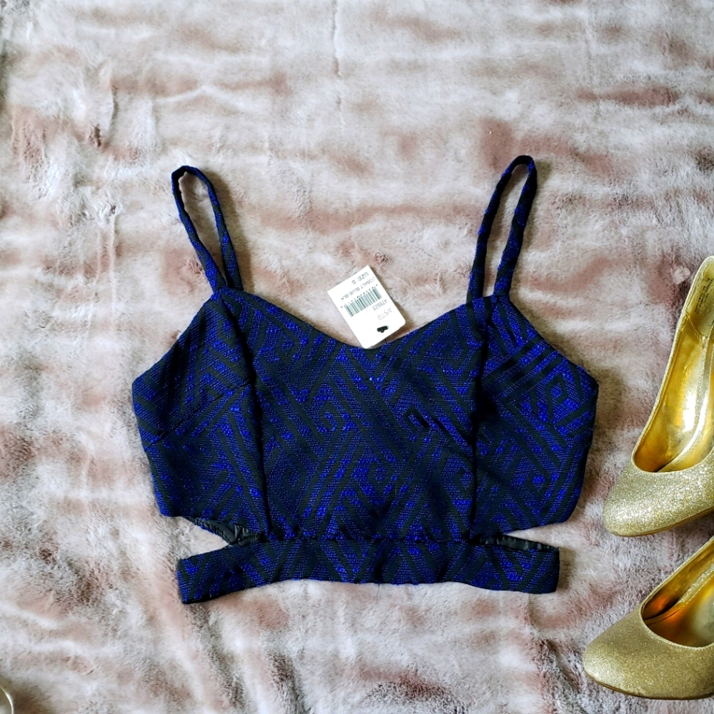 NWT Nordstrom Astr Blue & Black Crop Top Shirt